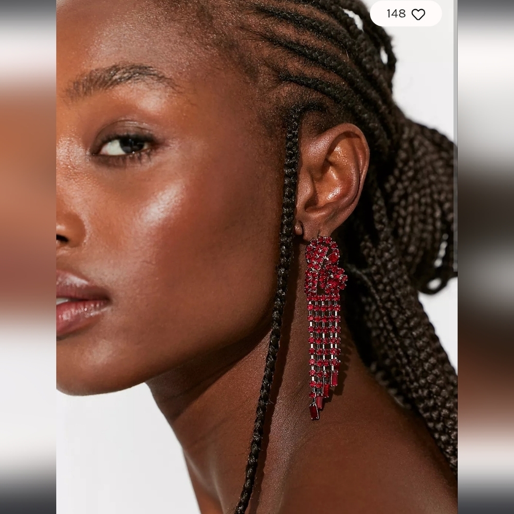 NWT! Free People, Follow The Rhythm Rhinestone Earrings, Silver/Red, $38